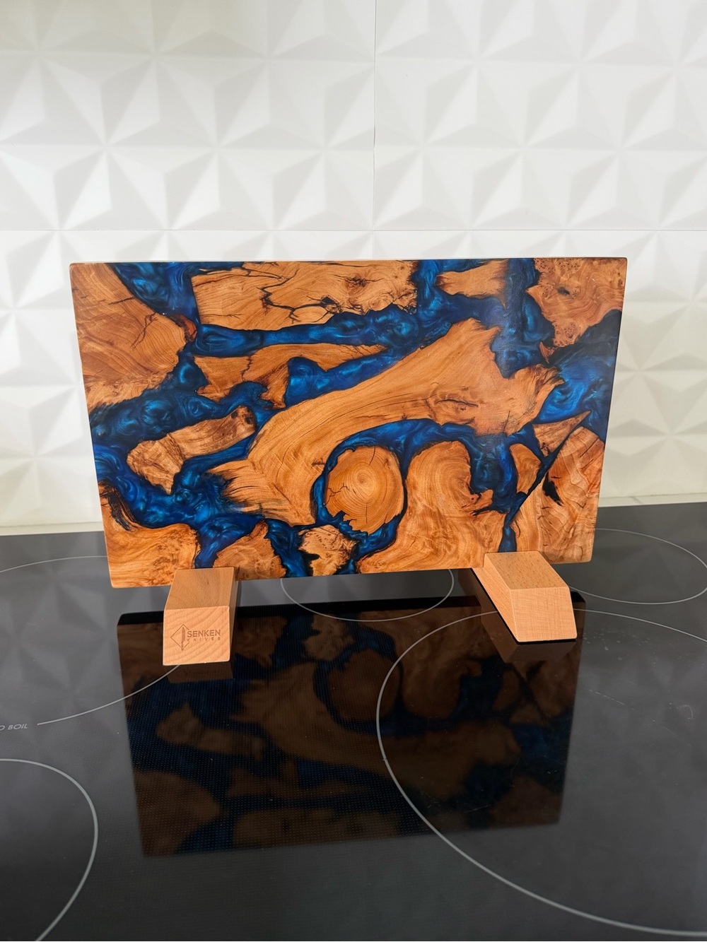 Handcrafted Blue Resin & Natural Wood Cutting Board